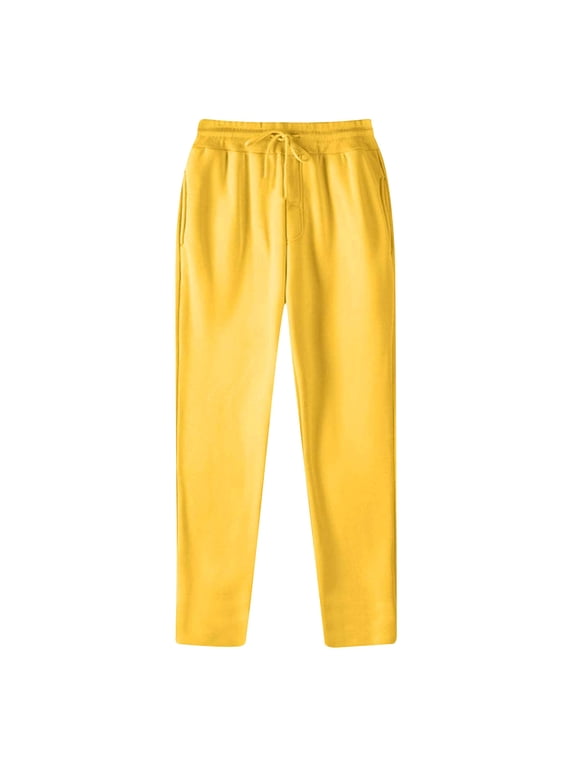 Mens Sweatpants Lightweight Jogger for Men Fashionable Motion Casual Tight Long Pants Yellow Size L