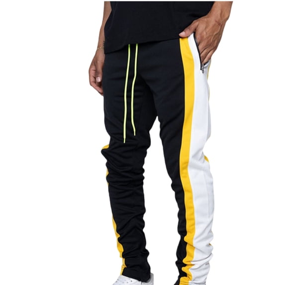 Wavsuf Joggers for Men Yellow Drawstring Sweatpants Pockets for Mens Fashionable Motion Casual Tight Loose Simplicity Long Pants Yellow Size 2XL