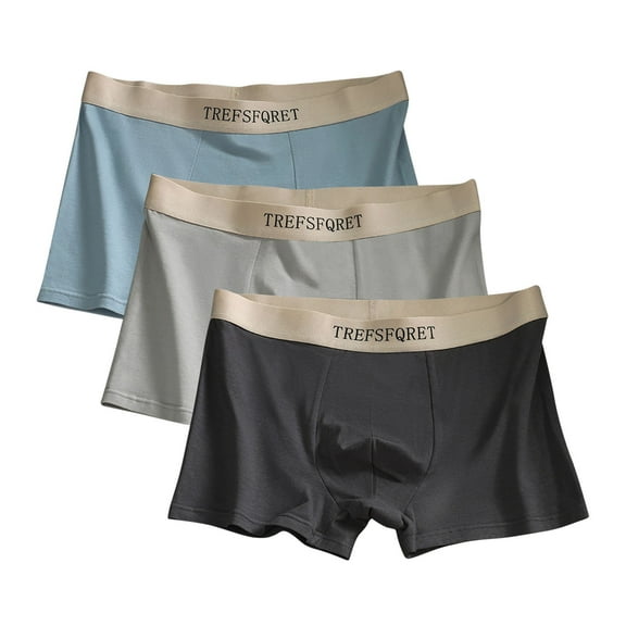 WAVSUF Summer 3PC Boxer Briefs Mens Solid Color Comfort Underpants Comfortable Ventilation Cotton Briefs Dark Gray Size 2XL