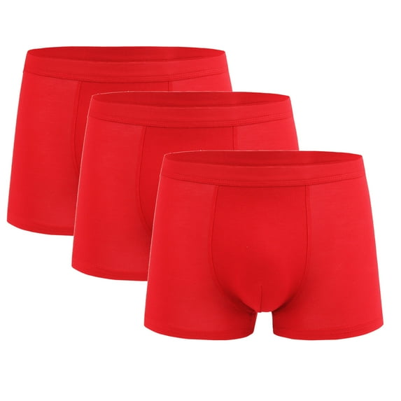 WAVSUF Summer 3PC Boxer Briefs Mens Solid Color Comfort Underpants Elasticity Briefs Red Size 4XL