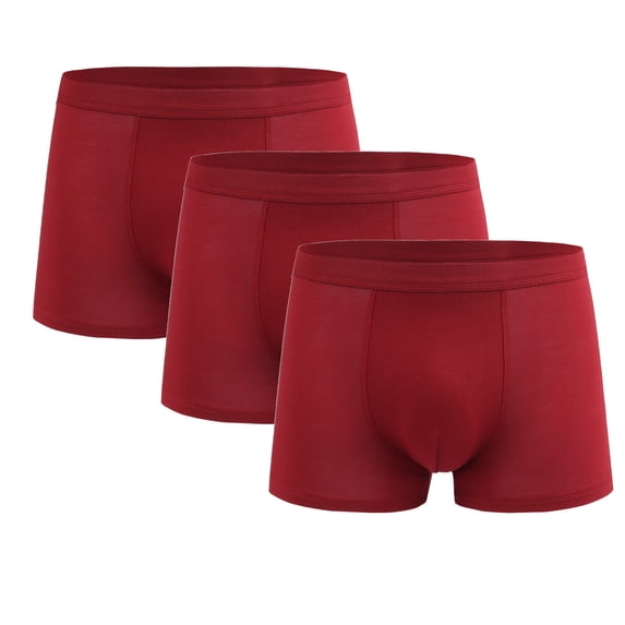 WAVSUF Summer 3PC Boxer Briefs Mens Solid Color Comfort Underpants Elasticity Briefs Wine Size 2XL