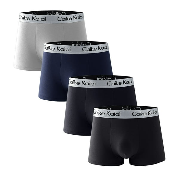 WAVSUF Summer 4PC Boxer Briefs Mens Solid Color Comfort Underpants Comfortable Ventilation Briefs Gray Size 4XL