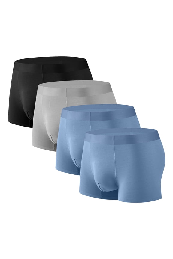 Summer 4PC Boxer Briefs Mens Solid Color Comfort Underpants Elasticity Comfortable Motion Ventilation Loose Briefs Blue Size L