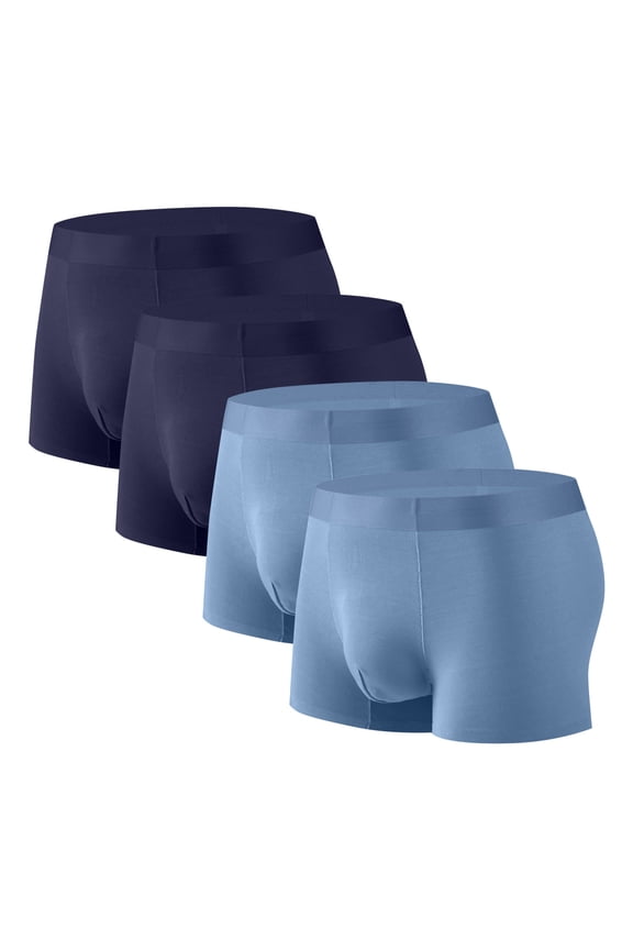 Summer 4PC Boxer Briefs Mens Solid Color Comfort Underpants Elasticity Comfortable Motion Ventilation Loose Briefs Sky Blue Size 2XL