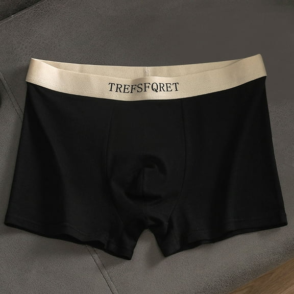 WAVSUF Summer Boxer Briefs Mens Solid Color Comfort Underpants Comfortable Ventilation Cotton Briefs Black Size 2XL