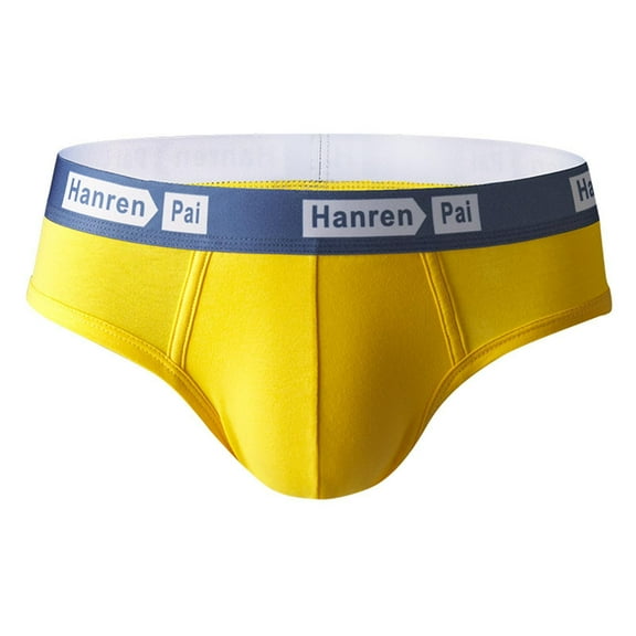 WAVSUF Summer Briefs Mens Solid Color Comfort Underpants Comfortable Ventilation Briefs Yellow Size 2XL