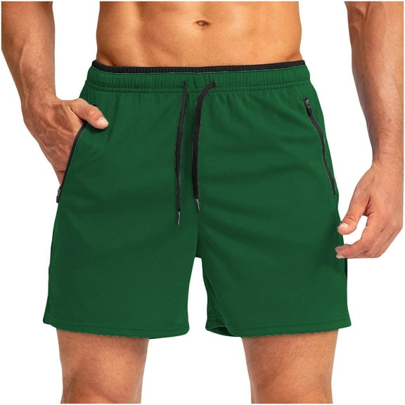 WAVSUF Summer Drawstring Short Pants Mens Elasticity Shorts Beach Shorts Motion Bodybuilding Ventilation Green Size 2XL