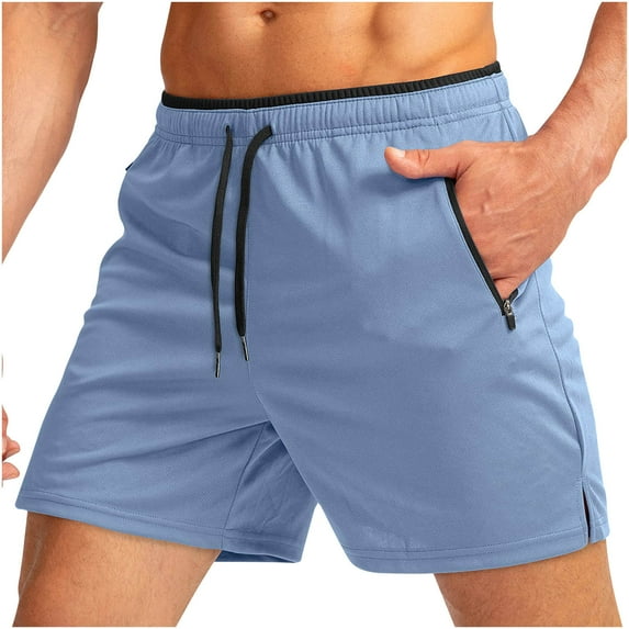 WAVSUF Summer Drawstring Short Pants Mens Elasticity Shorts Beach Shorts Motion Bodybuilding Ventilation Light Blue Size XL