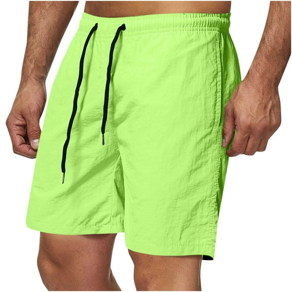 WAVSUF Summer Drawstring Short Pants Mens Elasticity Shorts Casual Green Size M