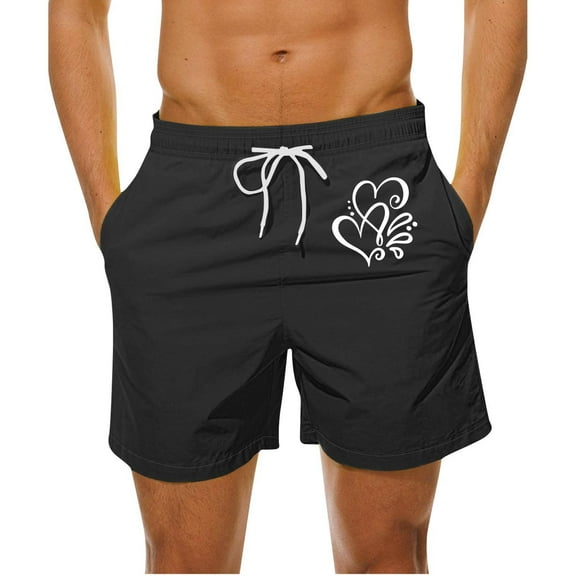 WAVSUF Summer Drawstring Short Pants Mens Elasticity Shorts Fashionable Casual Black Size L