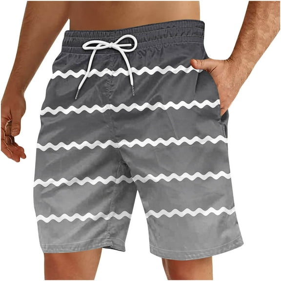 WAVSUF Summer Drawstring Short Pants Mens Elasticity Shorts Stripe Black Size XL