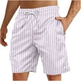 thumbnail image 1 of WAVSUF Summer Drawstring Short Pants Mens Elasticity Shorts Stripe Purple Size L, 1 of 4