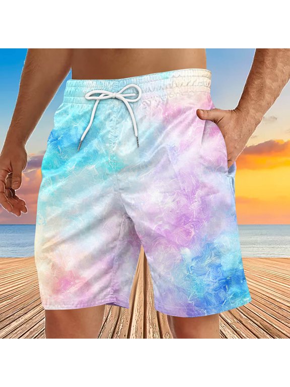 Summer Drawstring Short Pants Mens Elasticity Shorts Tie Dyeing Multicolor Size 5XL