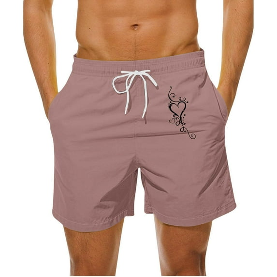 WAVSUF Summer Drawstring Shorts for Mens Elasticity Short Pants Fashionable Casual Pink Size M