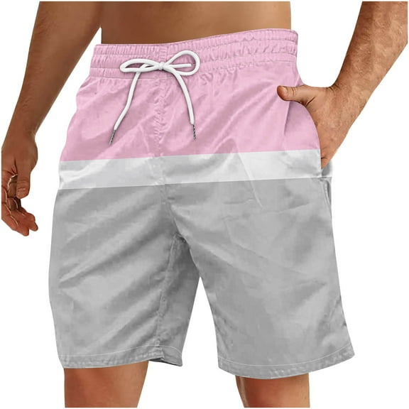 WAVSUF Summer Drawstring Shorts for Mens Elasticity Short Pants Pink Size 5XL