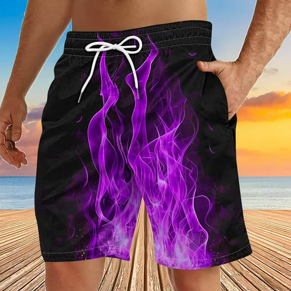 WAVSUF Summer Drawstring Shorts for Mens Elasticity Short Pants Purple Size 5XL