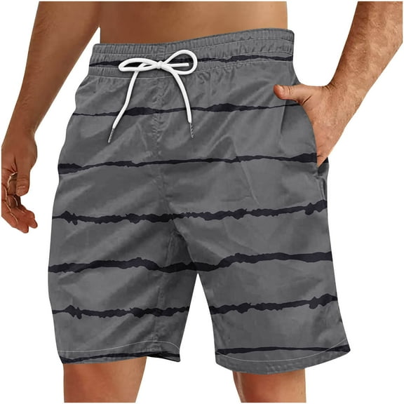 WAVSUF Summer Drawstring Shorts for Mens Elasticity Short Pants Stripe Dark Gray Size 5XL