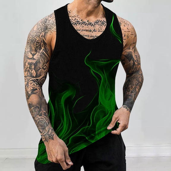 WAVSUF Summer Men Quick Dry Undershirts Tank Muscle Gym Vest for Mens Sports Tank Tops Fashionable Solid Color Round Neck Sleeveles Pullover Green Size XL