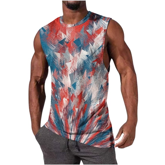 WAVSUF Summer Men Quick Dry Undershirts Tank Muscle Gym Vest for Mens Sports Tank Tops Printed Round Neck Tops Hawaiian shirt Sleeveles Pullover Red Size L