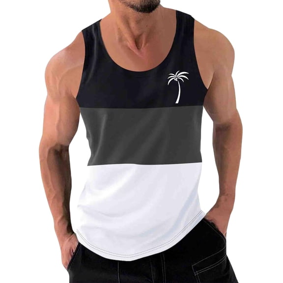 WAVSUF Summer Men Quick Dry Undershirts Tank Muscle Gym Vest for Mens Sports Tank Tops Printed Round Neck Tops Sleeveles Pullover Black Size S