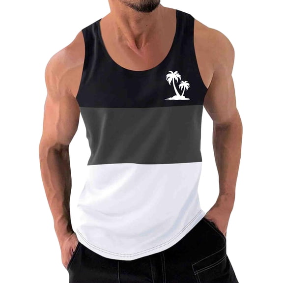 WAVSUF Summer Men Quick Dry Undershirts Tank Muscle Gym Vest for Mens Sports Tank Tops Printed Round Neck Tops Sleeveles Pullover Dark Gray Size 2XL