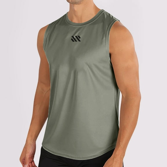WAVSUF Summer Men Quick Dry Undershirts Tank Muscle Gym Vest for Mens Sports Tank Tops Tight Sleeveles Pullover Gray Size L