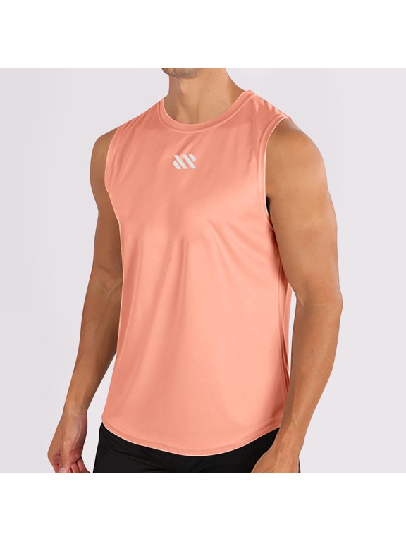Summer Men Quick Dry Undershirts Tank Muscle Gym Vest for Mens Sports Tank Tops Tight Sleeveles Pullover Pink Size XL