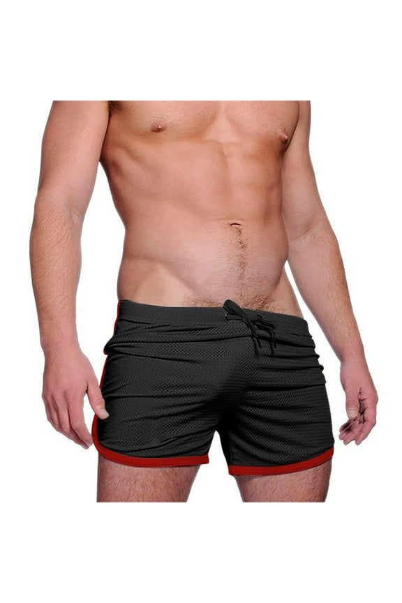 Summer Mens Quick Drying Comfort Boxer Briefs for Men Solid Color Underpants Motion Bodybuilding Ventilation Casual Briefs Black Size L