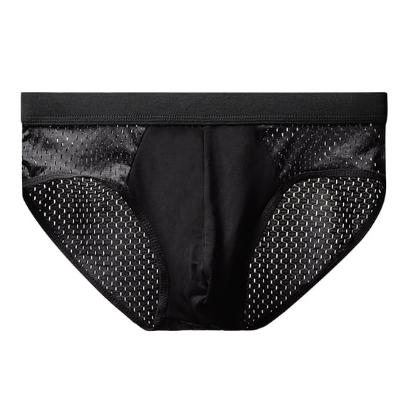 WAVSUF Summer Mens Quick Drying Comfort Boxer Briefs for Men Solid Color Underpants Ventilation Briefs Black Size L