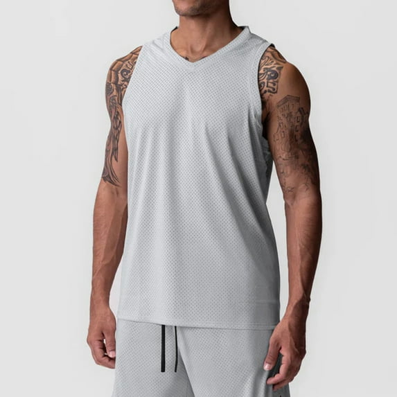 WAVSUF Summer Solid Color Tank Tops for Men Bodybuilding Sleeveles Vest Pullover Gray Size L