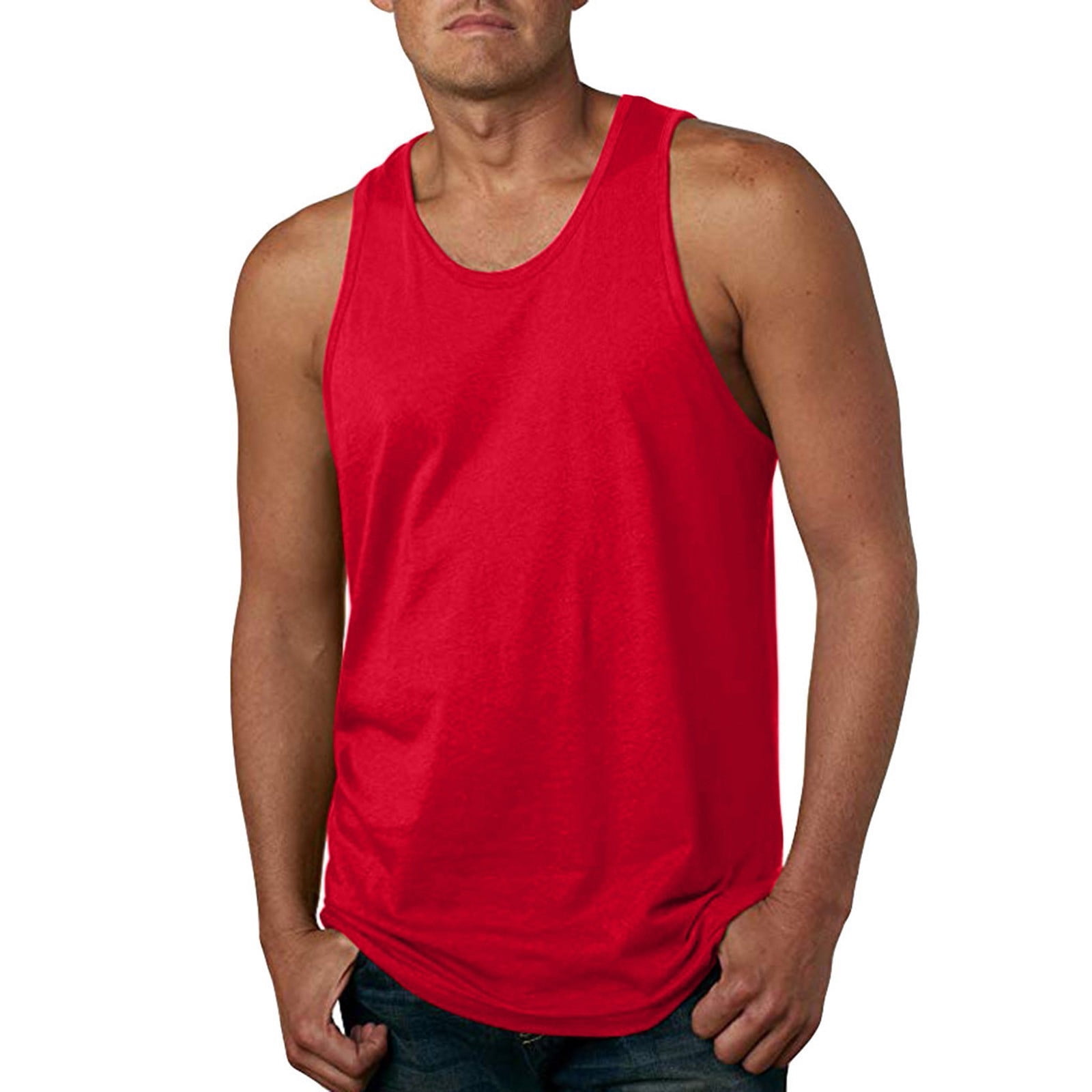 WAVSUF Summer Solid Color Tank Tops for Men Bodybuilding Sleeveles Vest ...
