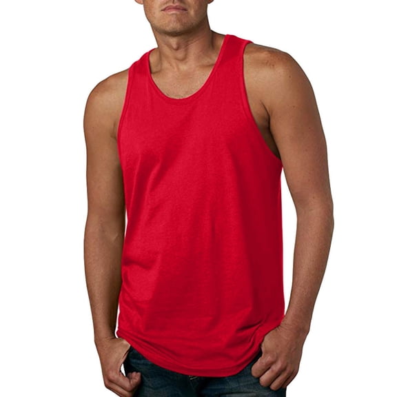 WAVSUF Summer Solid Color Tank Tops for Men Bodybuilding Sleeveles Vest Round Neck Pullover Red Size 3XL