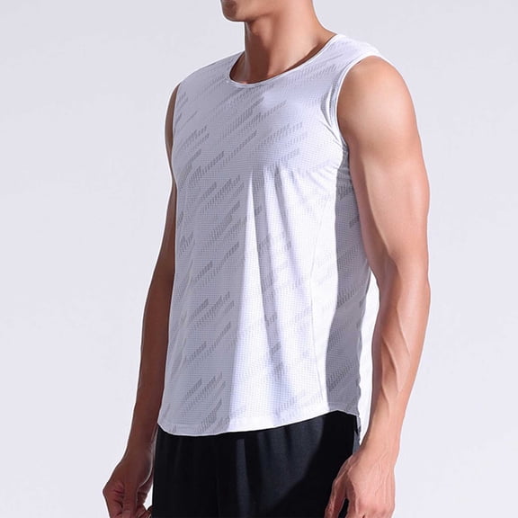 WAVSUF Summer Solid Color Tank Tops for Men Bodybuilding Sleeveles Vest Round Neck Pullover White Size 3XL