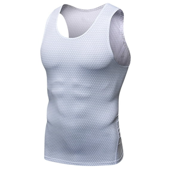 WAVSUF Summer Solid Color Tank Tops for Men Bodybuilding Sleeveles Vest Tight Pullover White Size L
