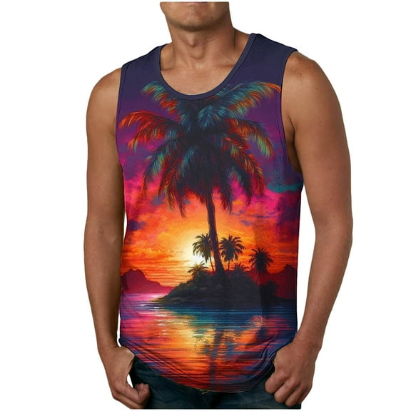 WAVSUF Summer Sports Tank Tops for Mens Quick Dry Vest Muscle Gym Undershirts Tank Printed Round Neck Tops Hawaiian shirt Sleeveles Pullover Multicolor Size 2XL