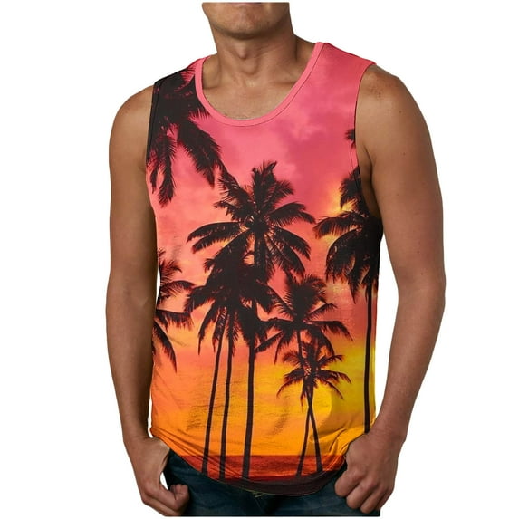 WAVSUF Summer Sports Tank Tops for Mens Quick Dry Vest Muscle Gym Undershirts Tank Printed Round Neck Tops Hawaiian shirt Sleeveles Pullover Watermelon Red Size S