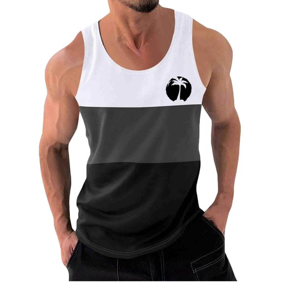 WAVSUF Summer Sports Tank Tops for Mens Quick Dry Vest Muscle Gym Undershirts Tank Printed Round Neck Tops Sleeveles Pullover White Size L