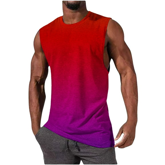 WAVSUF Summer Sports Tank Tops for Mens Quick Dry Vest Muscle Gym Undershirts Tank Printed Round Neck Tops Sleeveles Pullover Wine Size M