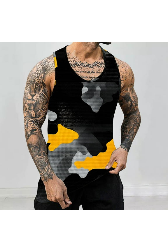 Summer Sports Tank Tops for Mens Quick Dry Vest Muscle Gym Undershirts Tank Printed Sleeveles Pullover Camouflage Size M