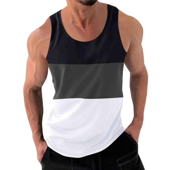 WAVSUF Summer Sports Tank Tops for Mens Quick Dry Vest Muscle Gym Undershirts Tank Round Neck Tops Sleeveles Pullover Black Size XL