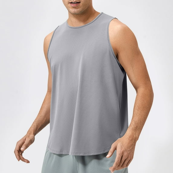 WAVSUF Summer Sports Sleeveles Vest for Mens Solid Color Quick Dry Tank Tops Pullover Gray Size M