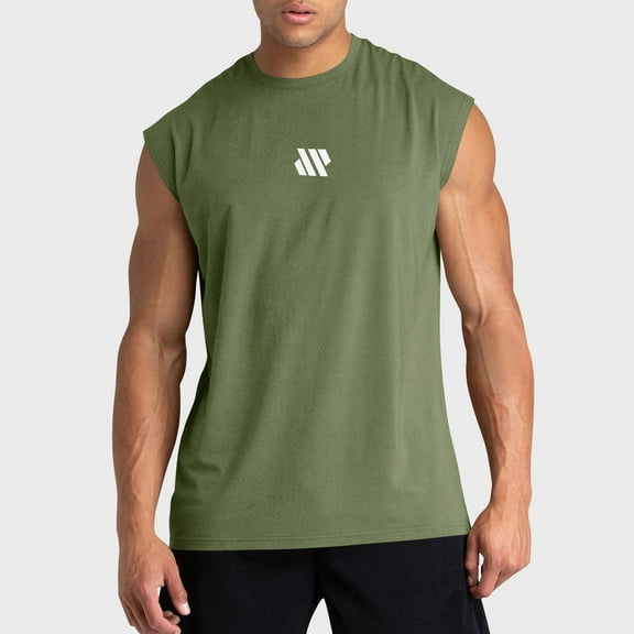 WAVSUF Summer Sports Sleeveles Vest for Mens Solid Color Quick Dry Tank Tops T-Shirt Pullover Army Green Size M