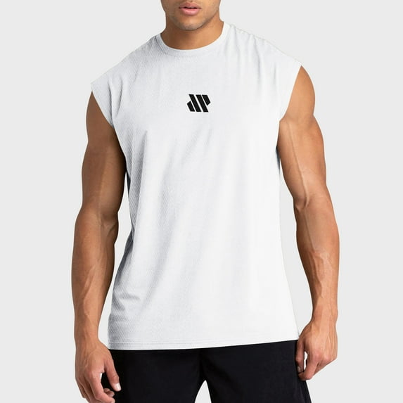 WAVSUF Summer Sports Sleeveles Vest for Mens Solid Color Quick Dry Tank Tops T-Shirt Pullover White Size XL