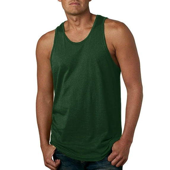 WAVSUF Tall Big Mens Bodybuilding Sleeveles Solid Color Tank Tops Round Neck Pullover Army Green Size 2XL