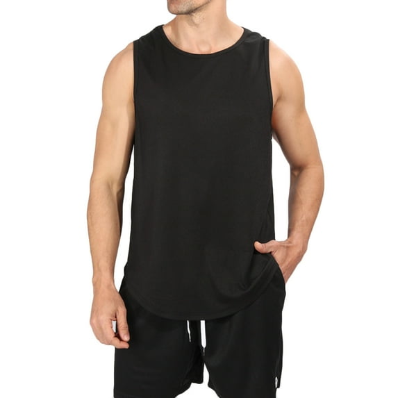 WAVSUF Tall Big Mens Bodybuilding Sleeveles Solid Color Tank Tops Round Neck Pullover Black Size L