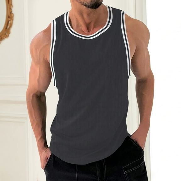 WAVSUF Tall Big Mens Bodybuilding Sleeveles Solid Color Tank Tops Round Neck Pullover Gray Size XL