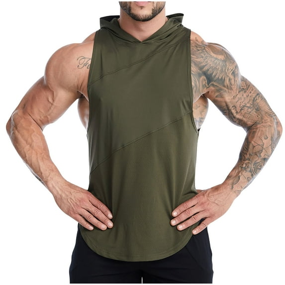 WAVSUF Tall Big Mens Bodybuilding Sleeveles Solid Color Tank Tops T-Shirt Pullover Green Size M