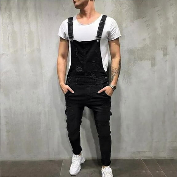 WAVSUF Tall and Big Men Multiple Denim Overalls Pants for Mens Regular Fit Long Pants Work Multiple Pockets Cargo Pant Black Size XL