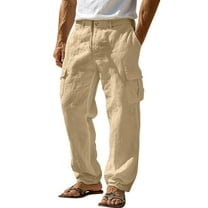 WAVSUF Tall and Big Men Multiple Pockets Cargo Pant for Mens Regular Fit Long Pants Comfortable Ventilation Suit Pants Khaki Size 2XL