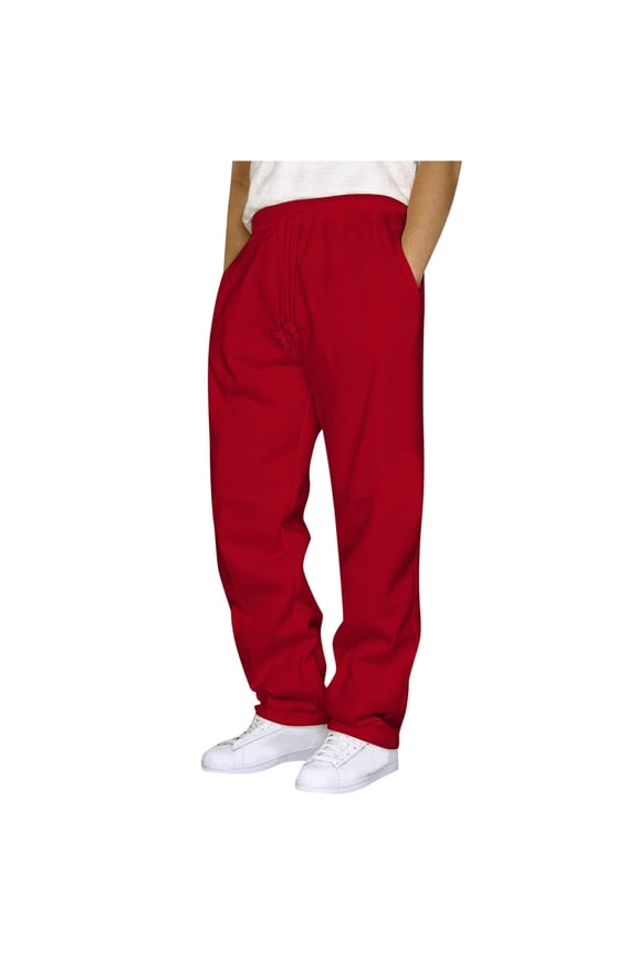 Tall and Big Men Multiple Pockets Cargo Pant for Mens Regular Fit Long Pants Motion Casual Drawstring Elasticity Pants Red Size S